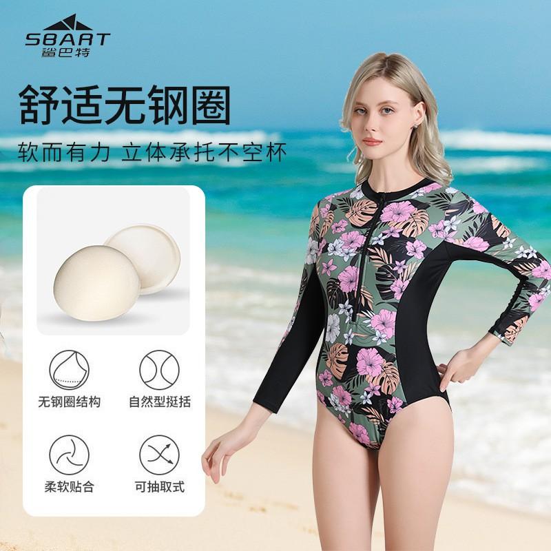 Damen Langarm UPF 50 Rash Guard Badeanzug Mit Frontreißverschluss Surfen Schnorcheln Schwimmen