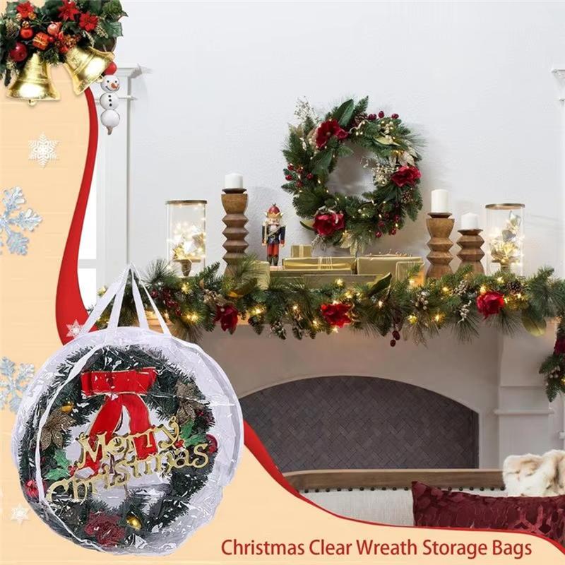 Practical-Round Dustproof Bag For Wreaths Storage Containers With Double Zipper And Reinforced Handle Large Capacity Folding Too