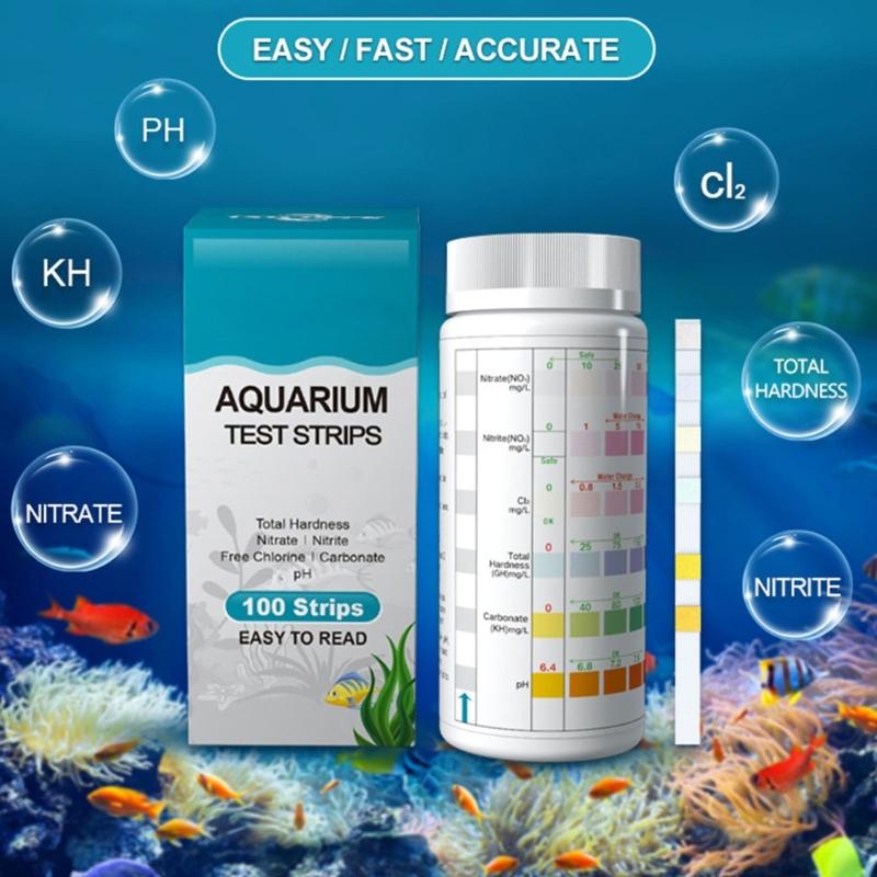 5 in 1 100PCS Aquarium Testing Strips for Swimming Pool Water Test Strips for Fish Tank Testing for Freshwater Saltwater