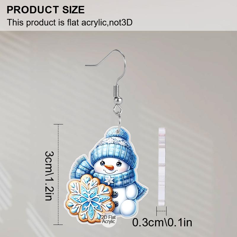 2D Flat Blue Snowflake Snowman Drop Earrings, Lightweight Acrylic Material, Ideal Choice for Party Gifts and Jewelry Gifts.