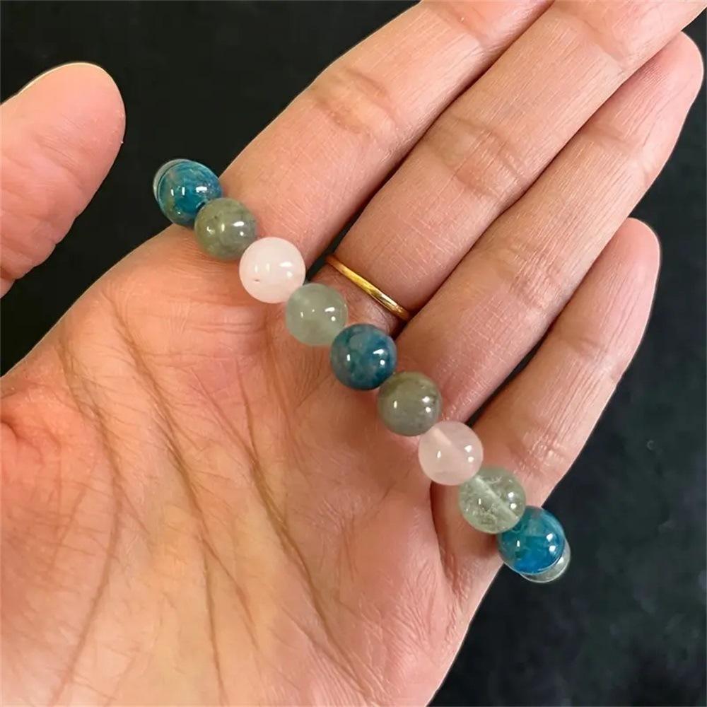 Festive Gifts Blue Apatite Rose Quartz And Green Prehnite Beaded Bracelet Fresh Fashion Jewelry For Men Women Daily Wear Simple Versatile Accessory