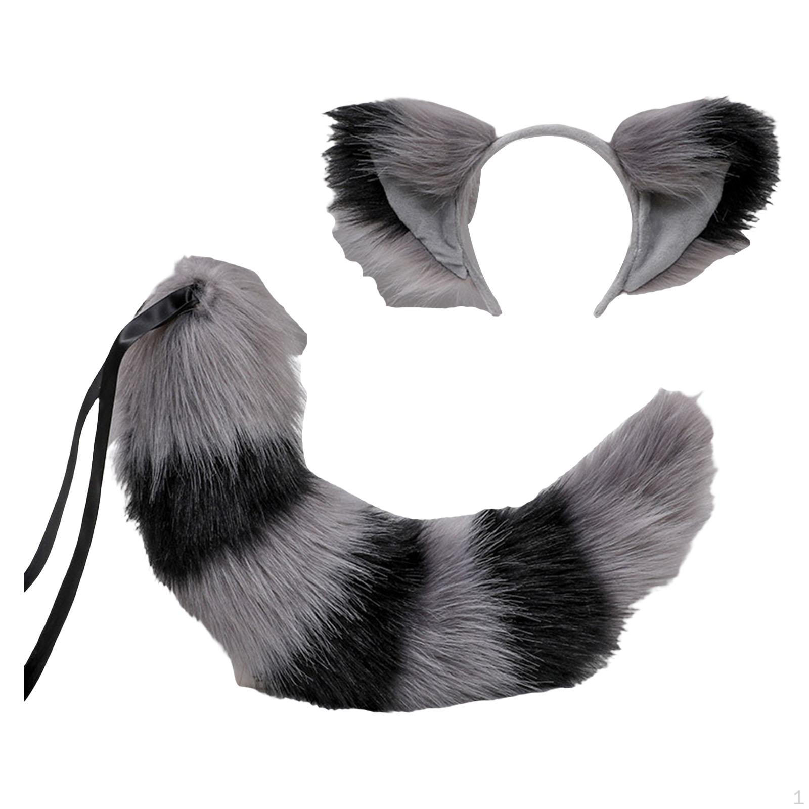 Animal Ears and Tail Set for Kids Adults Grey Black