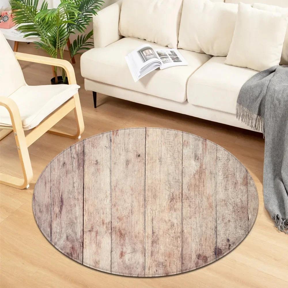 Wooden Pattern Round Area Rug, Soft Chenille Anti Slip Circle Carpet for Living Room, Bedroom, Bathroom, Home Floor Mat Decor