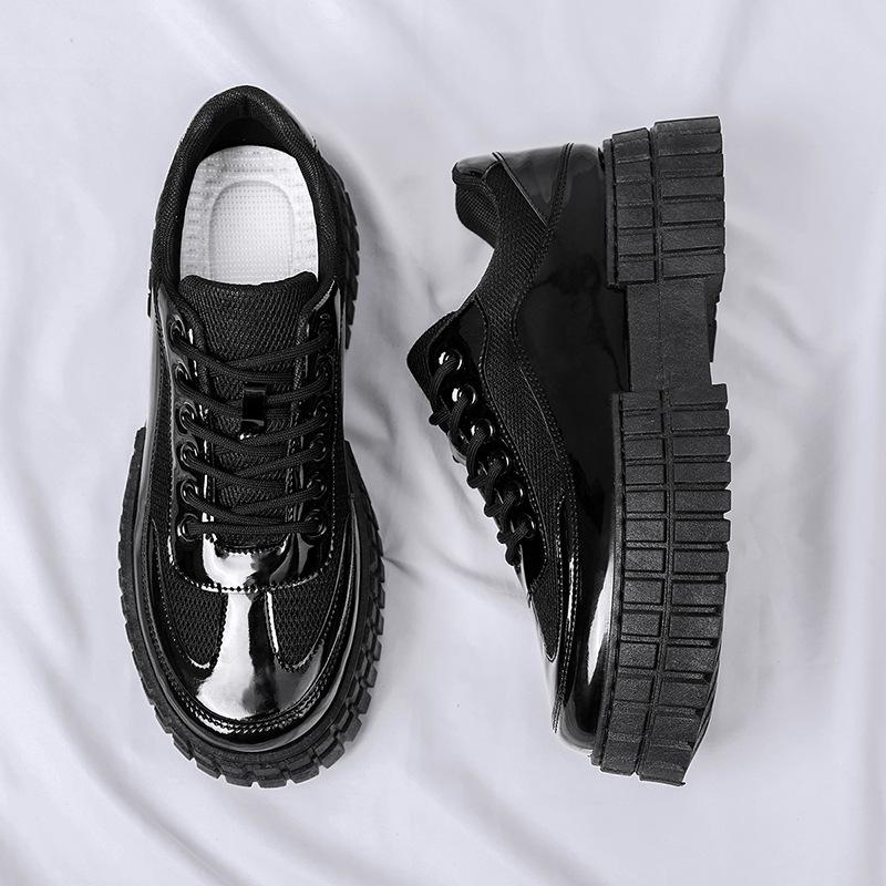

2025 Four Seasons Glossy Men s Japanese Versatile Mesh Small Leather Shoes Fashion Retro Martin Boots Thick-soled Big Head Outdoor 39 чорний