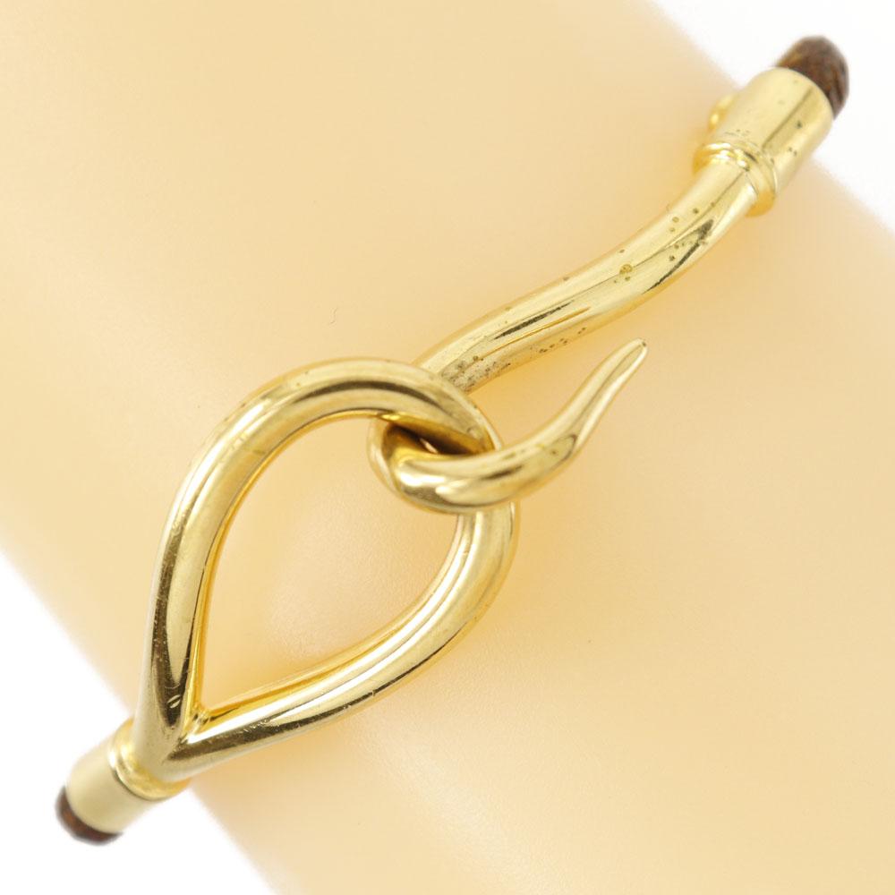 Hermes Jumbo Bless Bracelet Plated Gold/leather 9.6g Women Used