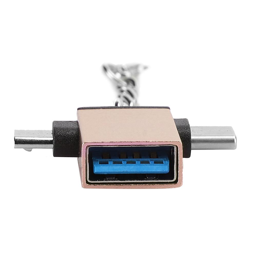 2PCS Aluminium Alloy Shell 2 In 1 OTG Converter USB 3.0 to Micro USB Type C Adapter with Chain for