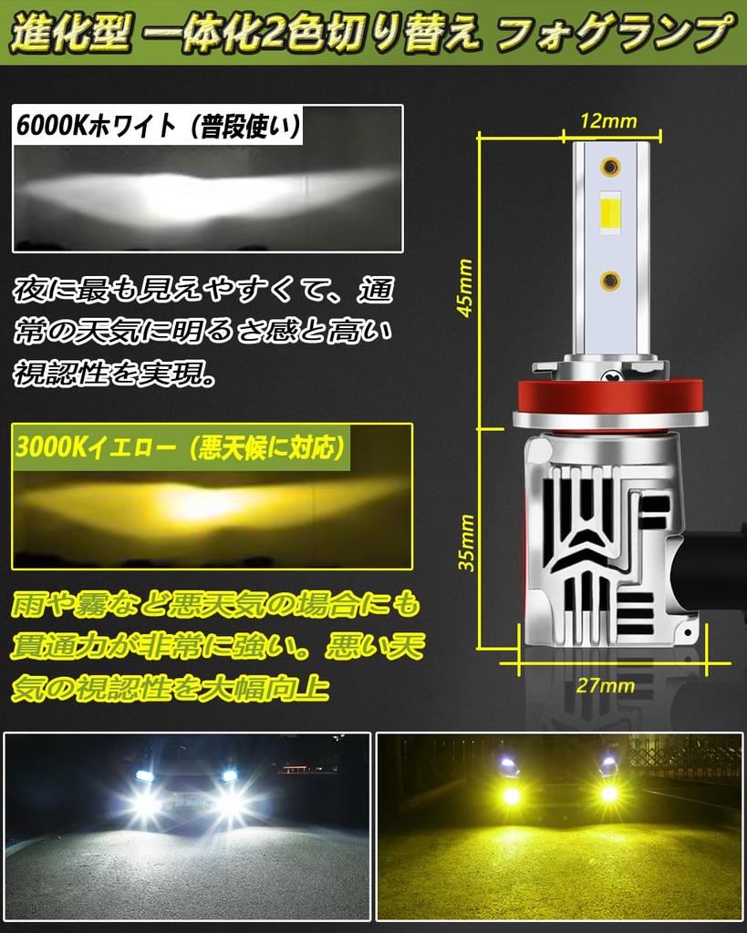 WENLE 14,000 LM! H8/H9/H11/H16 Common Use, LED 2-Color Switching, Color Change Bulb, Fog Light,