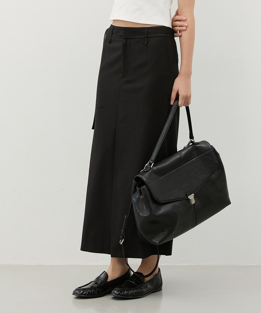 CITYBREEZE Strap Tailored Long Skirt_Black