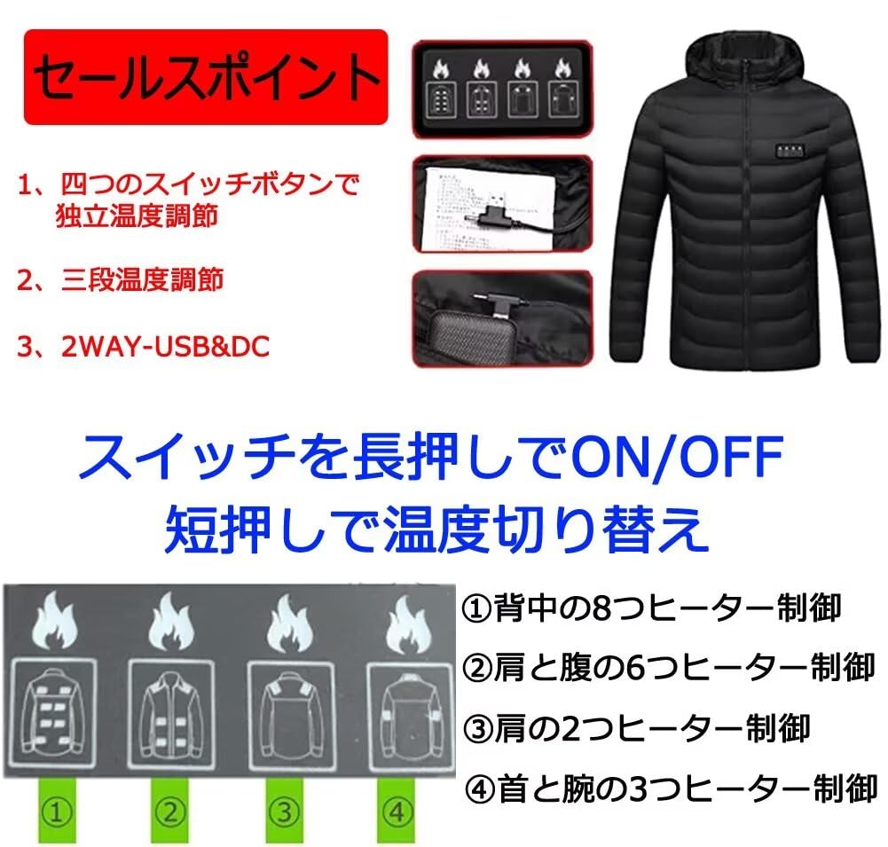 Quanten Elektrisch Beheizte Jacke mit 19 4 Schalter Unabhängige Temperatur 3 Temperaturen 20000mAh Größen Perfekt für Outdoor Freizeit Motorrad und Schule