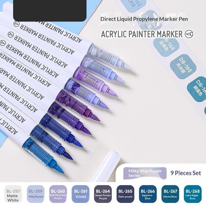 Acrylfarbe Marker Set 9 Stück 9 Farben Direkte Flüssigkeit Schnell Trocknend Wasserdicht für DIY Outdoor Graffiti Innen Heimdekoration Basteln
