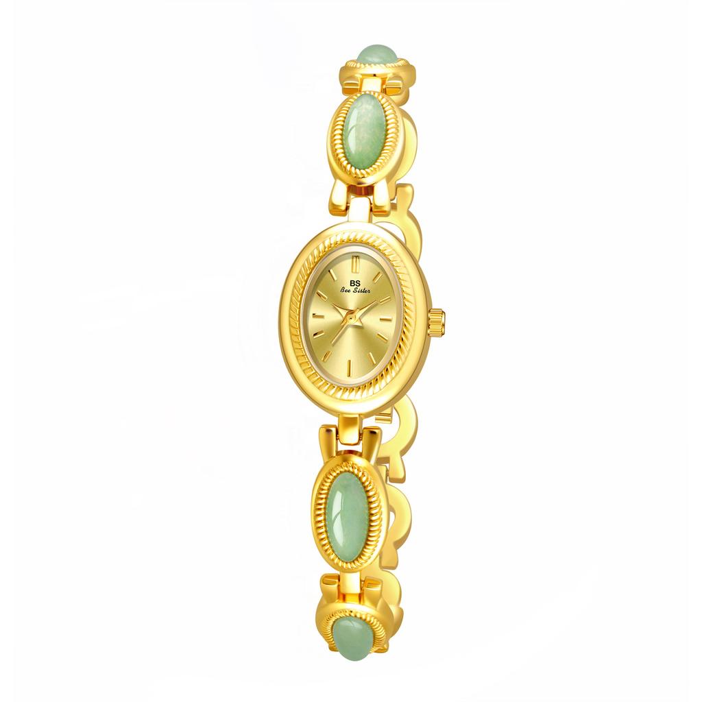 UTHAI Women's Watch Ladies Bracelet Luxury Brand Waterproof Retro Natural Dongling Stone an Jade Advanced Chain Watches Gift