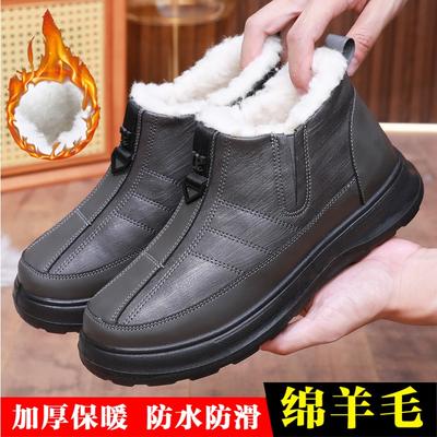 Cotton Shoes Men's Winter New Men's Velvet Thickened Snow Boots Waterproof and Non-slip Wool One-pedal Warm Cotton Boots