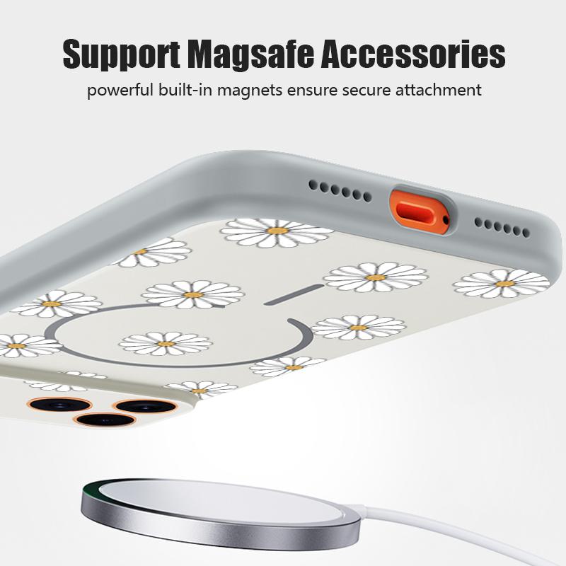 Little Flower Pattern Magnetic Phone Case For iPhone 17 ProMax 16 15 14 13 Pro Max For Magsafe Wireless Charge Hard Back Cover