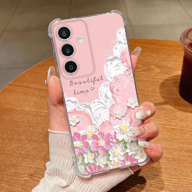 Oil Painting Flower Print Phone Case For Samsung Galaxy S26 S25 S24 S23 Ultra S22 Plus S21 S24 S25 FE Clear Shockproof TPU Cover