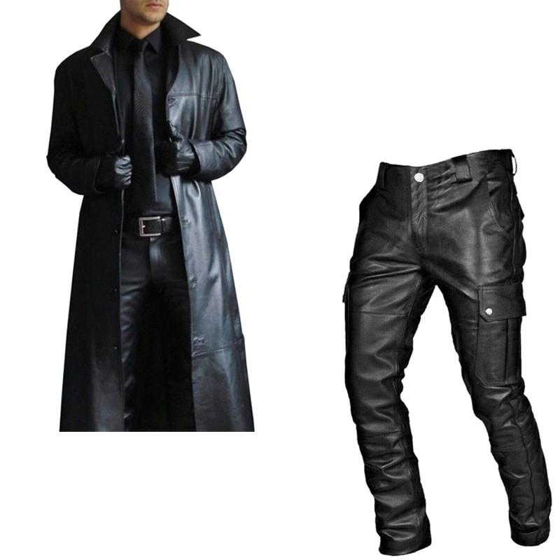 Mens PU Leather Windbreaker Set Casual
