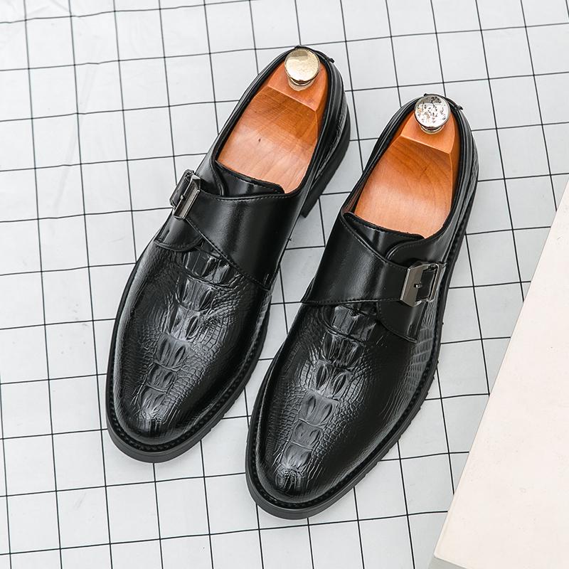

2025 Весна Новые Мужские Деловые Туфли Кожаные Туфли с Крокодиловым Узором Мужские Британские Туфли с Пряжкой, Обувь Жениха для Свадьбы 48 чёрный