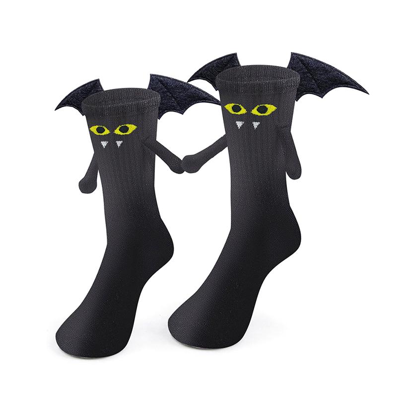 

Носки для пары с дизайном летучей мыши на Хэллоуин, носки с милым дизайном привидения на Хэллоуин, удобные магнитные носки для держания за руки, специальный единый размер чёрный