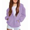 Children's Relaxed-Fit Zipper Hooded Sweatshirt Jacket Solid Color Hoodie With Pockets