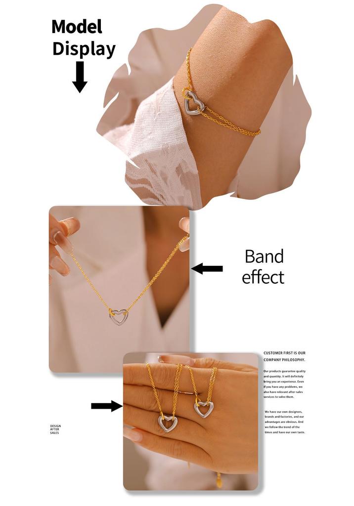 French Marka Hollow Heart Bracelet and Necklace Set for Women, 18K Gold-Plated Stainless Steel, Cross-Border Ins Style Jewelry.
