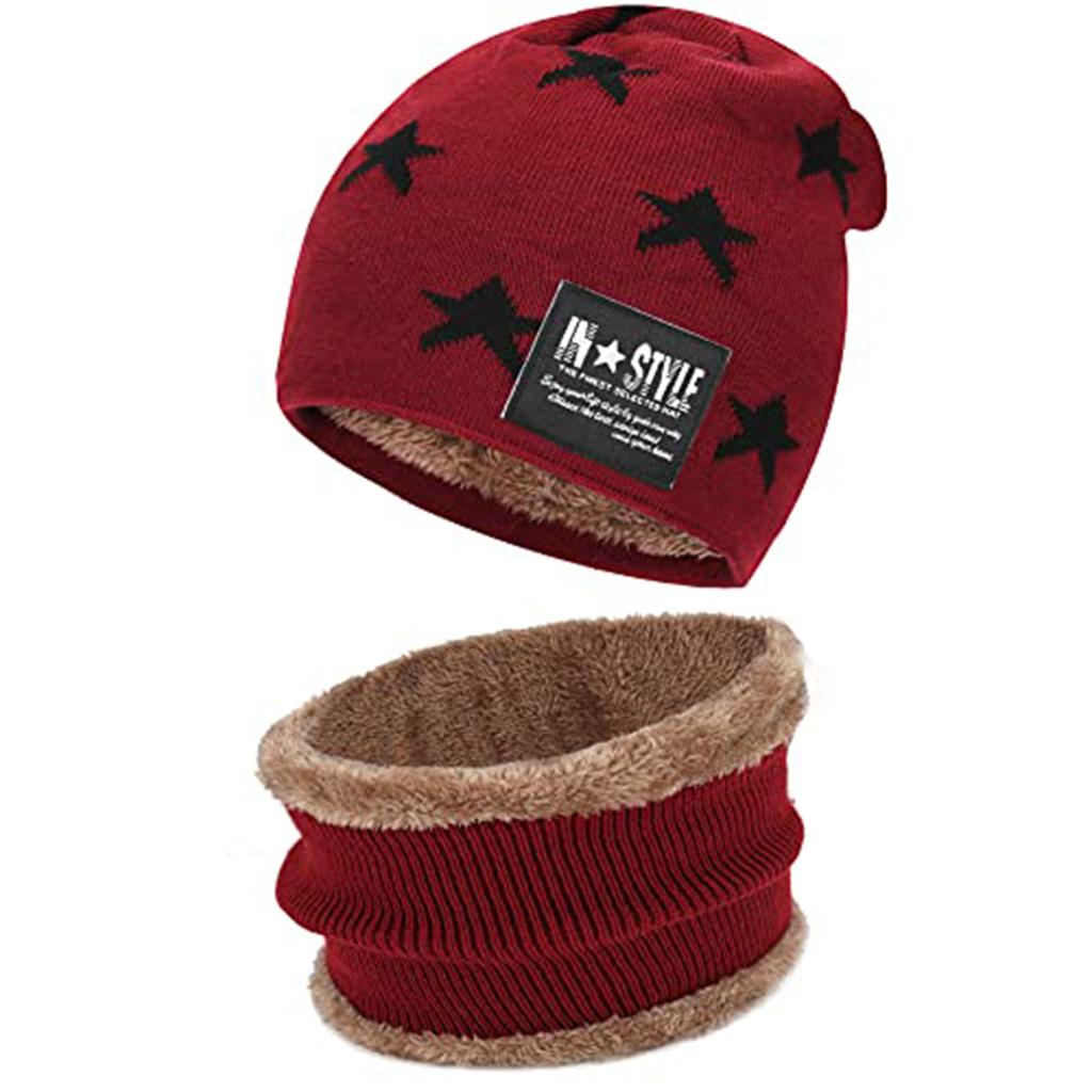 Hot Sale Children's Winter Woolen Hats Scarf Set Baby Boys Girls Korean Thick Warm Knitted Star Pattern Beanie Hat Kids