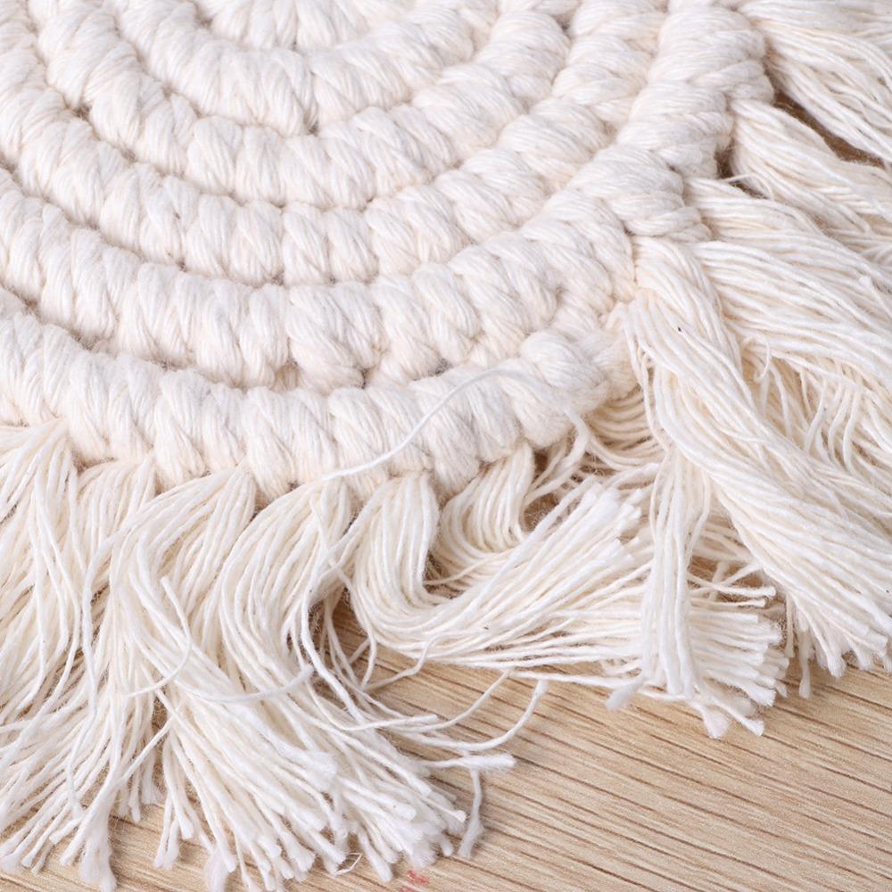 Handmade Round Placemat Woven Tassel Coaster Solid-color Cotton Tassel Mat Party Decor