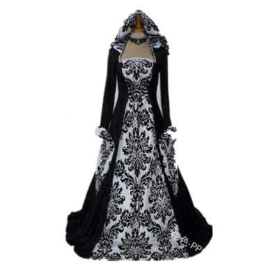 Gothic-Kleid, bodenlang, Damen, Gothic-Maxikleid, Halloween-Cosplay-Kleider, Retro-Mittelalterkleid.
