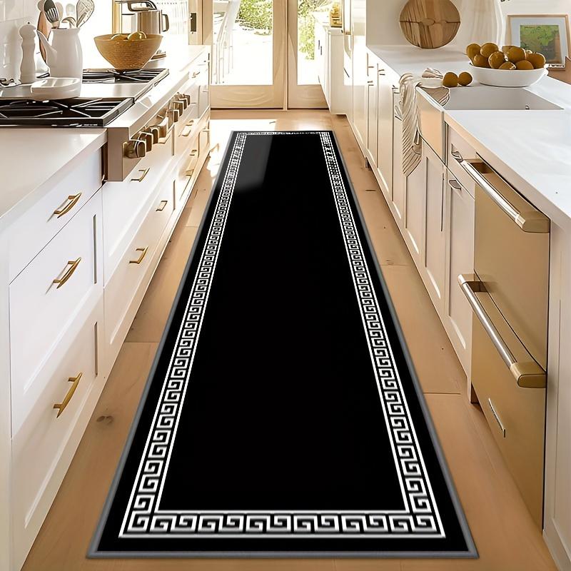 Svart randig korridormatta i europeisk stil, Maskintvättbar, Golvmatta för vardagsrum och sovrum, Hemdekoration