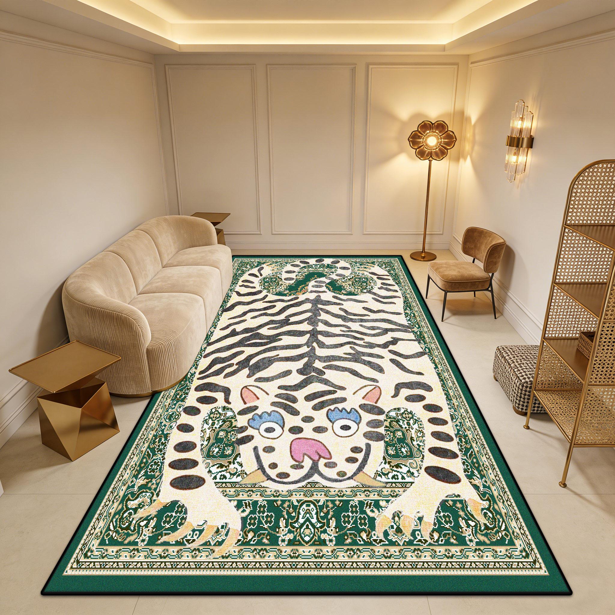 

Retro Tiger Cartoon Pattern Non-slip Living Room Rug Easy Clean Fluffy Cute Bedroom Carpet Easy Clean Soft Tables Chairs Mats 60x90cm