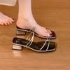 Fashion Bailamos 2025 Summer Womens Slippers Elegant Female Sandals Square Toe Clip-toe Low Heel Slippers 2025 Sandalias Beach Slides