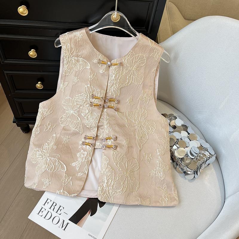 

6427 Жаккардовый жилет с дисковой пряжкой, весна-лето, новый ретро топ-жилет XL ([Recommended 112-62.5 kg]) розовый