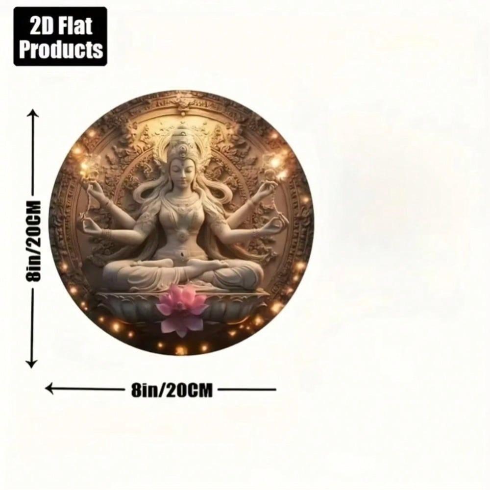 2D Flat Guanyin Round Metal Wall Art Decor For Bar Kitchen Cafe Office Halloween Holiday Gift