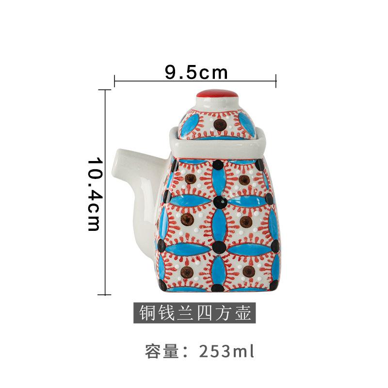 Hand Drawn Ceramic Seasoning Pot Kitchen Spice Container Oil Can Vinegar Pot Seasoning Bottle Ceramic Jar Spice Jar Oil Pots