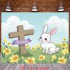 2D Religious Easter Cartoon Bunny Backdrop with Cross and Daffodils for Photoshoot