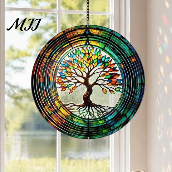 Easy Install Hanging Ornament Outdoor Owl/Hummingbird/Flower/Tree of Life/Rooster Wind Spinners, Reflective Spinners Garden Decor, Bird Deterrents for