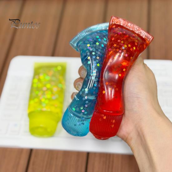 TPR Stress Toy Clear Toothpaste Tube Squeeze Toy, Relief Star Glitter Slow Rising Soft Transparent Sensory Anti-stress Hand