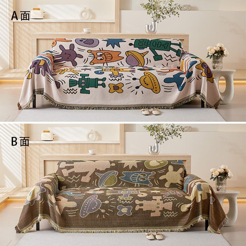 Double Sided Pattern Cartoon Sofa Cover Beds Blanekets Throw Blanket Picnic Mat With Tassel Sofa Bed Universal Decorative S006