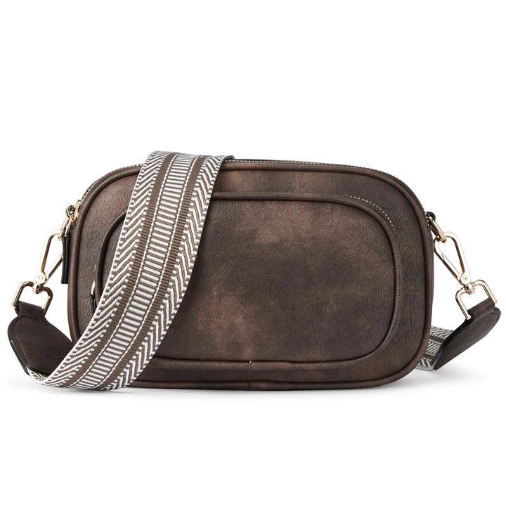 Ielgy Embroidered Grid Messenger Bag Retro Popular Color-Blocking Webbing Shoulder Small Square Bag