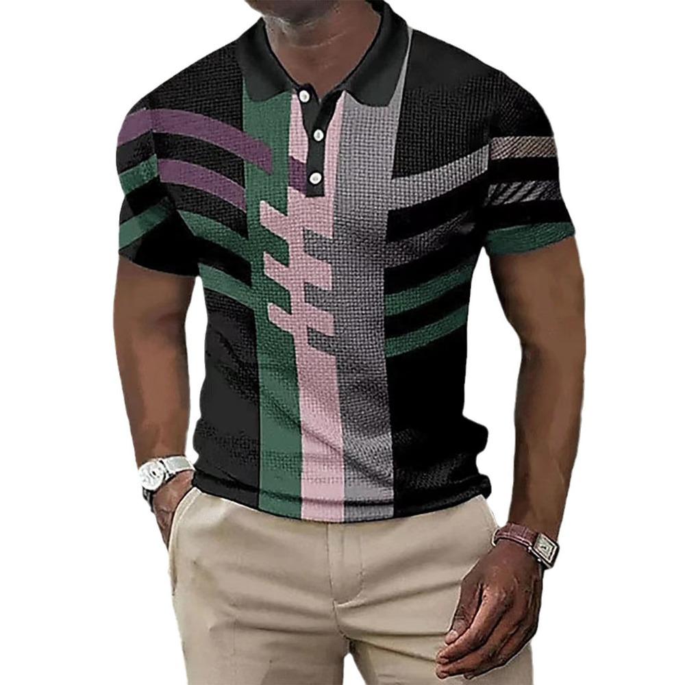 Striped Printed Top Men's Lapel Short Sleeved Polo Shirt