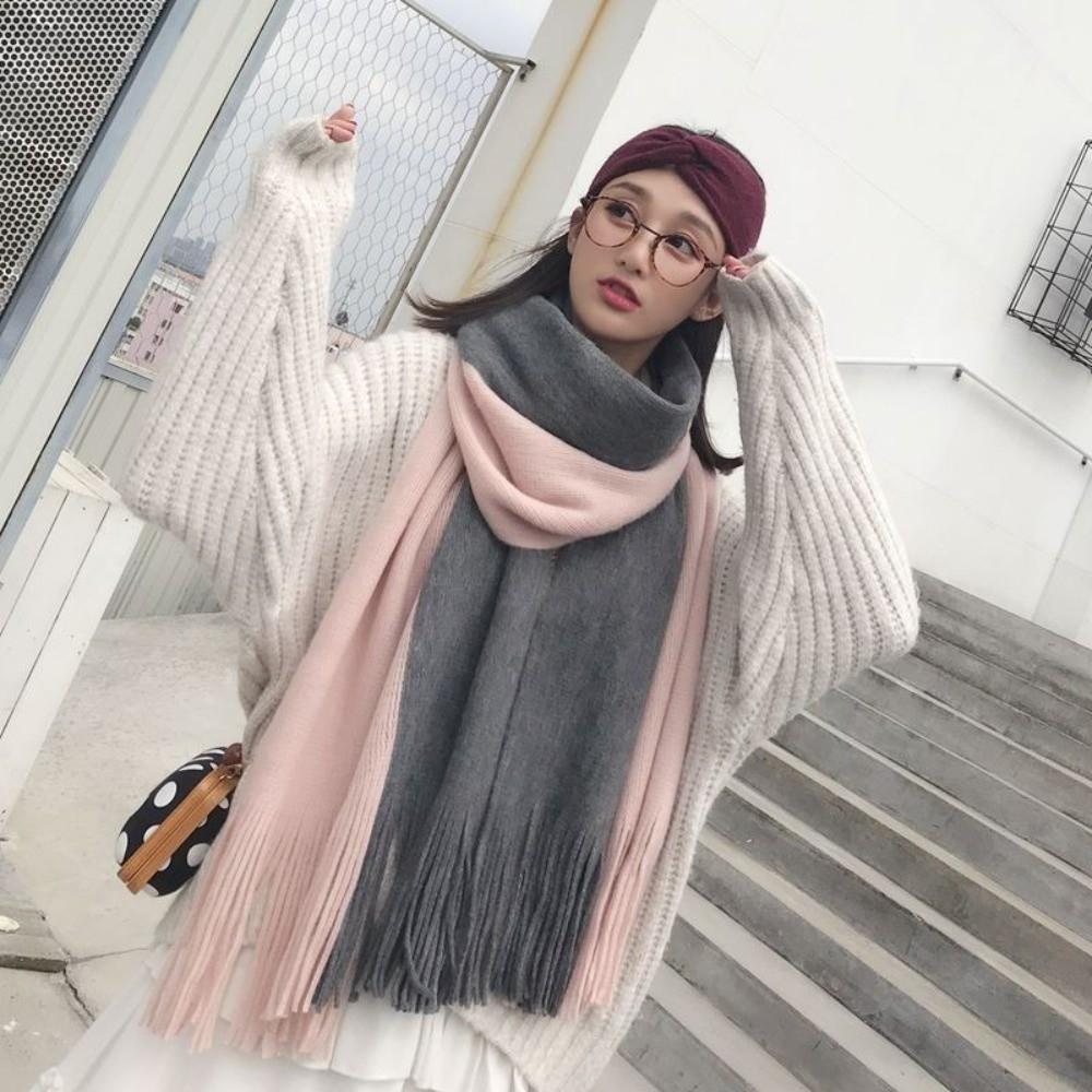 Windproof Long Wool Tassel Scarf Thickened Winter Neckerchief Elegant Women Cashmere Scarf  Student
