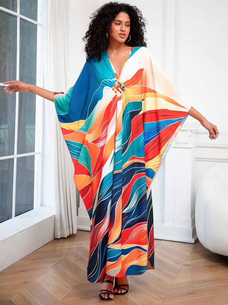 European & American Plus Size Printed Beach Cover-up Dress