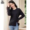 Women's Round Neck Knit Sweater with Slit Hem