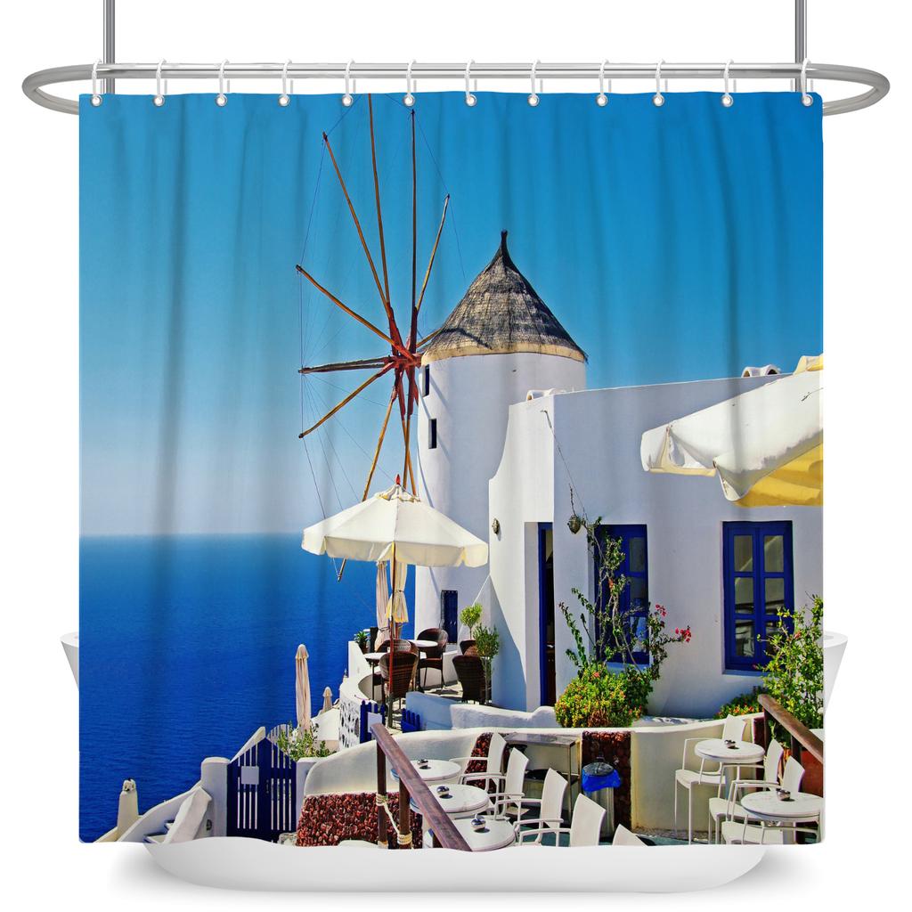 Venkovská krajina Sprchové závěsy Potok Kámen Lotos Buddha Koupelnový závěs Přírodní scenérie Vodotěsná Koupelna Domácí dekorace s háčky