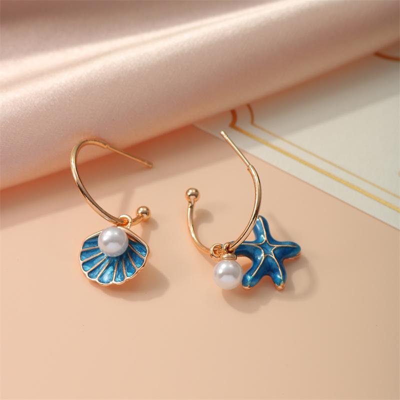 Bohemia Blue Pink Cute Starfish Shell Drop Earrings For Women Colorful Summer Fashion Jewelry Gift for Friend