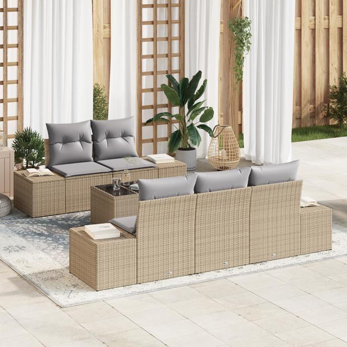 VidaXL Ensemble de canapés de jardin 6 pièces avec coussins Beige Poly Rotin 3346940