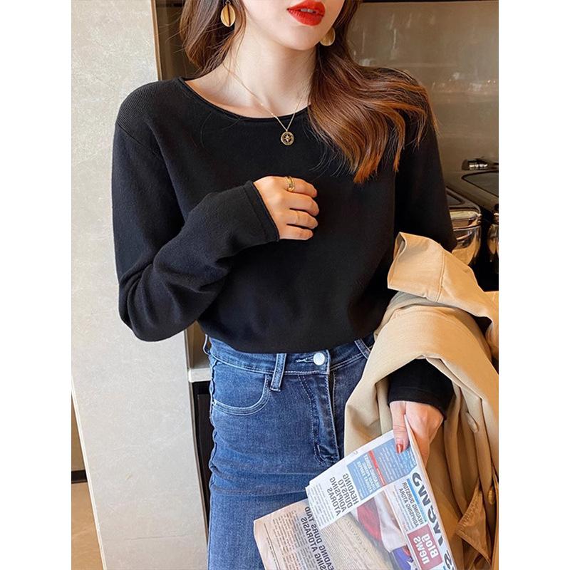 Simple one-piece fleece thickened sweater women's spring basic inner bottoming shirt warm knitted top