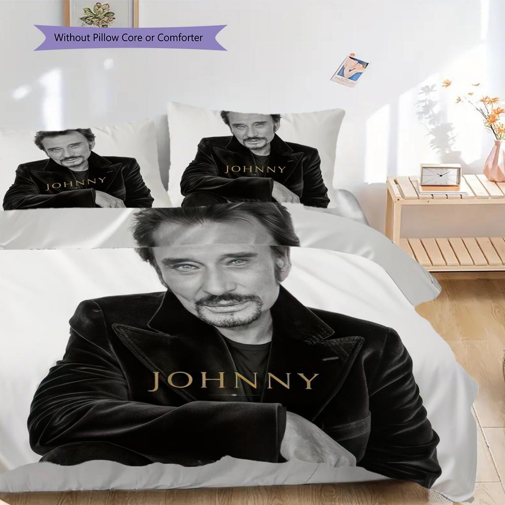 Johnny Hallyday Retro Poster bedding, duvet cover, pillowcase, home decoration, birthday gift (1 * duvet cover+2 * pillowcase, coreless)