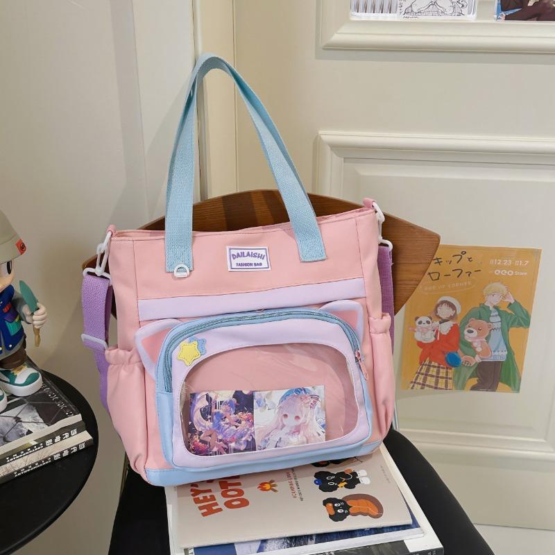 Canvas bag Women's large-capacity shoulder messenger bag Student class tutoring bag Carry book bag Handbag