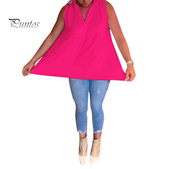 

Женские летние топы с лацканами и v-образным вырезом без рукавов, однотонные свободные рубашки, плиссированные сзади, тонкие пуловеры, топы 2XL розы красного