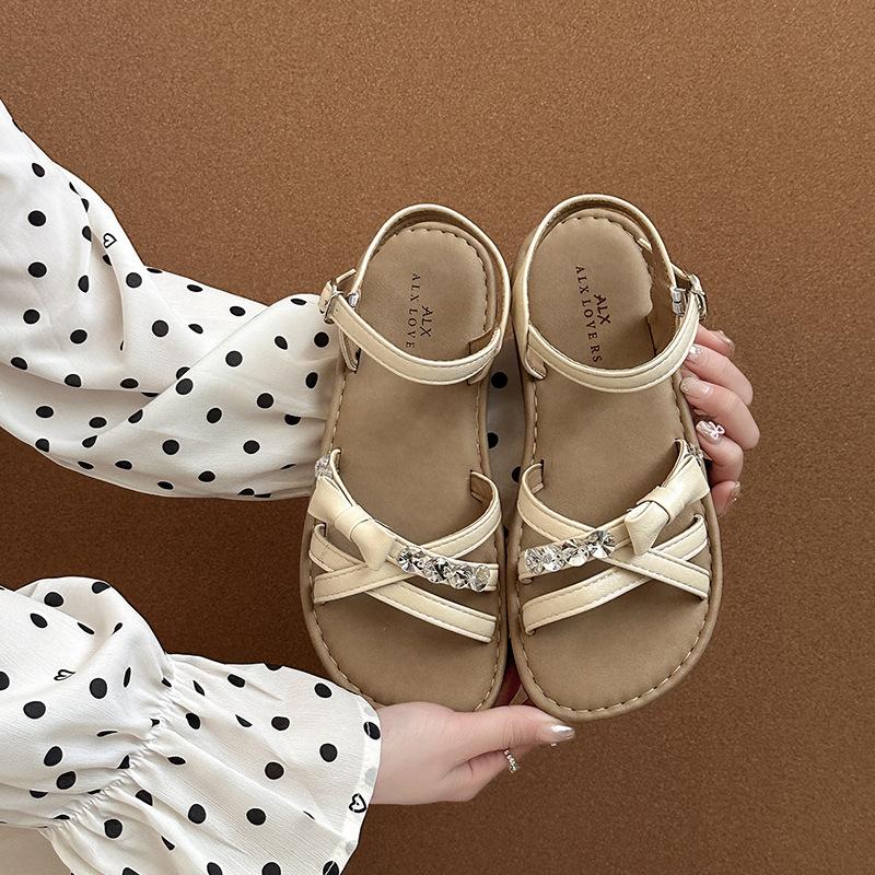 

Fashion bow platform sandals women s summer 2025 new temperament versatile outer wear with skirt beach sandals 40 бежевый