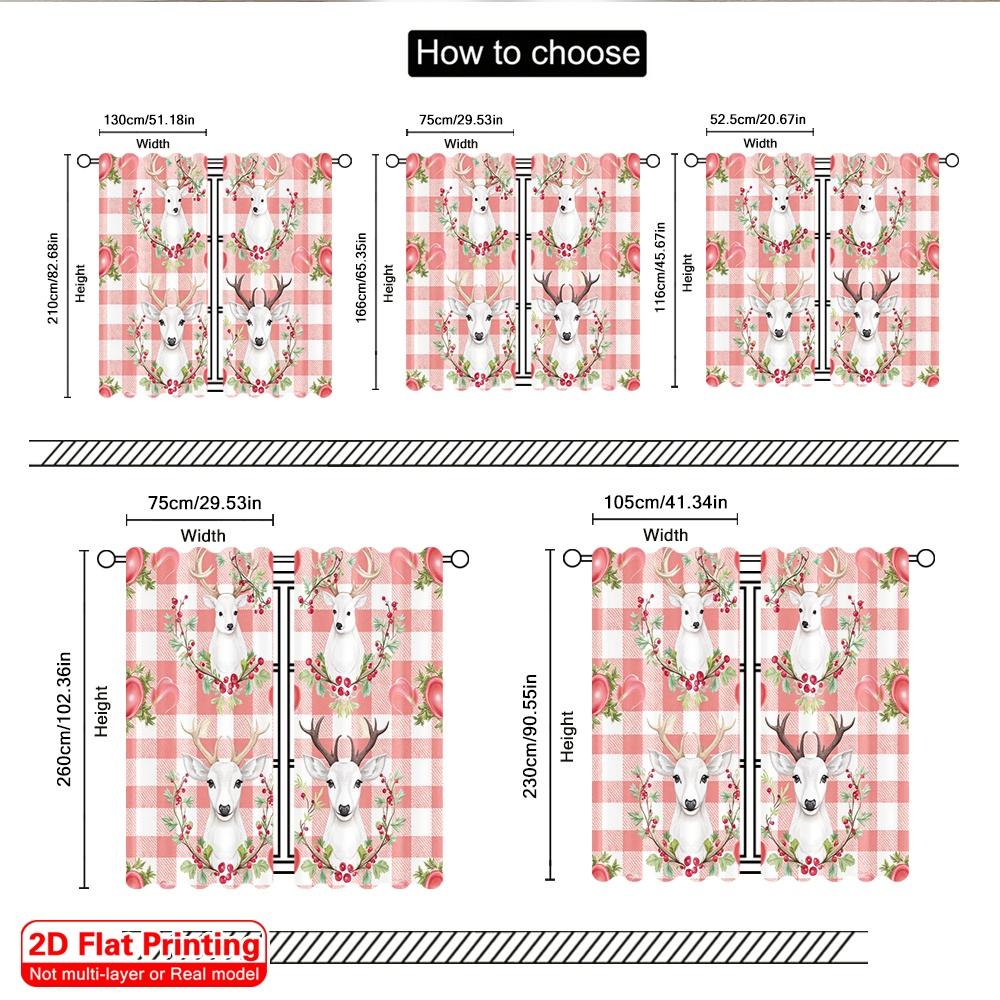 2pcs 2D Flat Printing Merry Christmas Window Curtains Deer Heart Pine Christmas Fabric Without Electricity Family Party Perfect